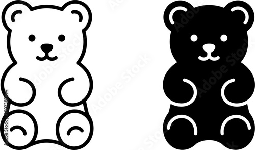 teddy bear toy icon in outline and solid style on transparent background