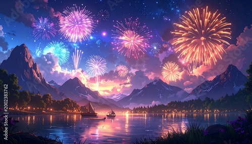 Night sky firework show