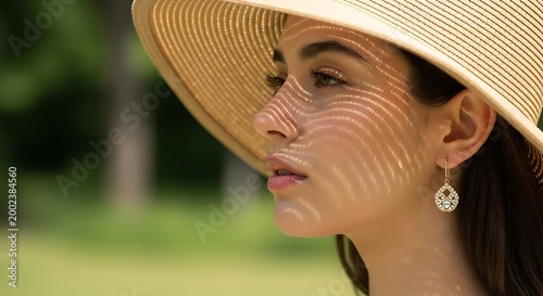 Woman Wearing Sun Hat Outdoors.