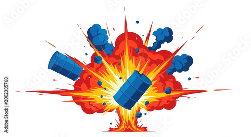 Explosion of Blue Battery Cylinders with Red Fire and Smoke