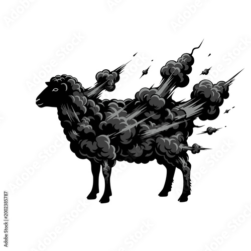 Tableau sur toile Black Sheep Escaping Smoke Clouds, Metaphor for Individuality and Freedom