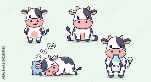Cartoon cows in various poses.