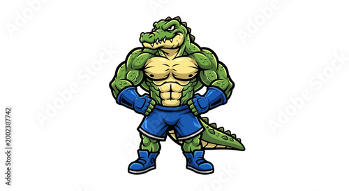 Muscular Cartoon Crocodile Superhero Character.
