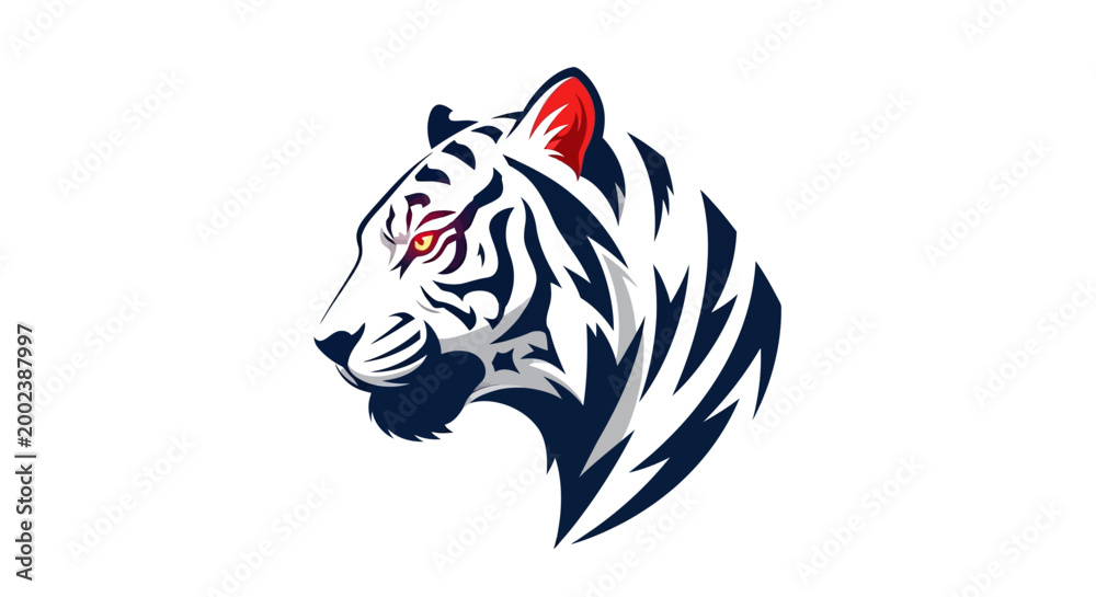 Fototapeta premium White tiger head profile view.