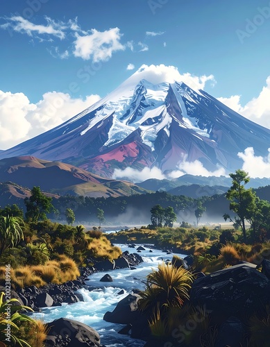 Majestic peak and river
