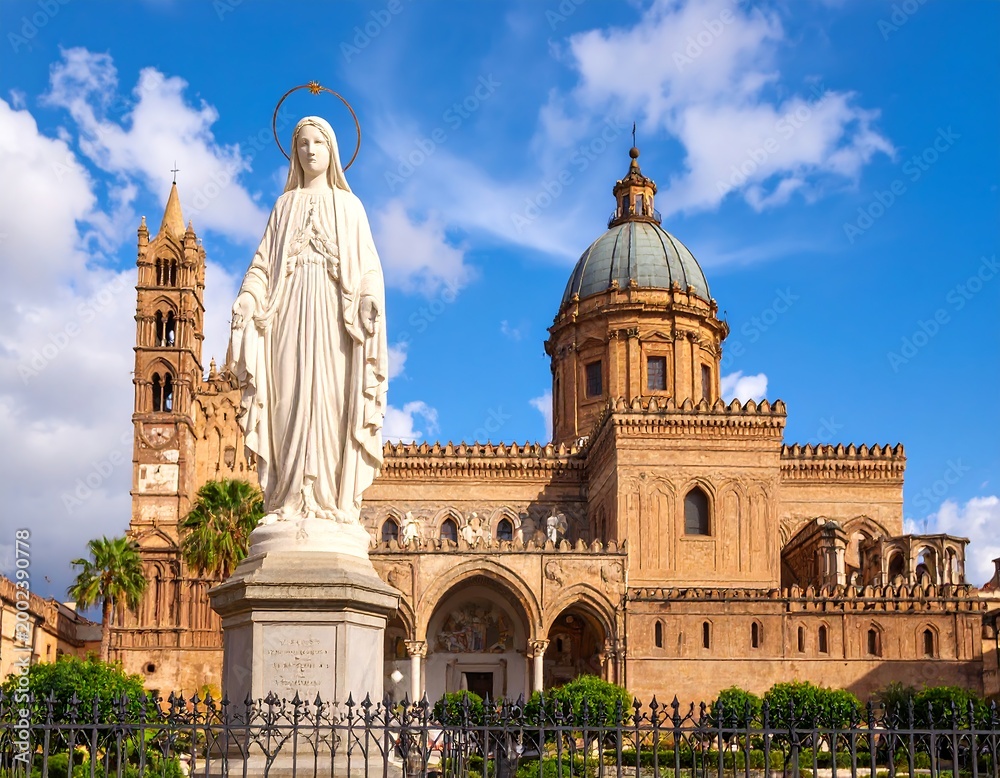 Fototapeta premium Religious statue before a cathedral