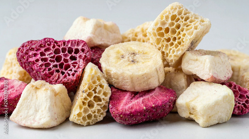 Extreme Close-up of Freeze-Dried Fruit Showing Intricate Porous Cellular Structure