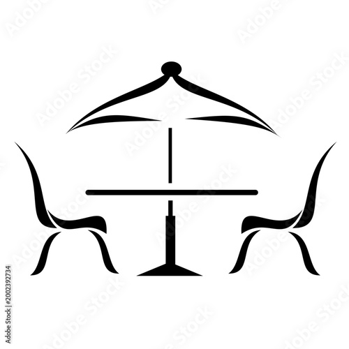 Outdoor Patio Table With Umbrella And Two Chairs Silhouette For Bistro Or Cafe Design