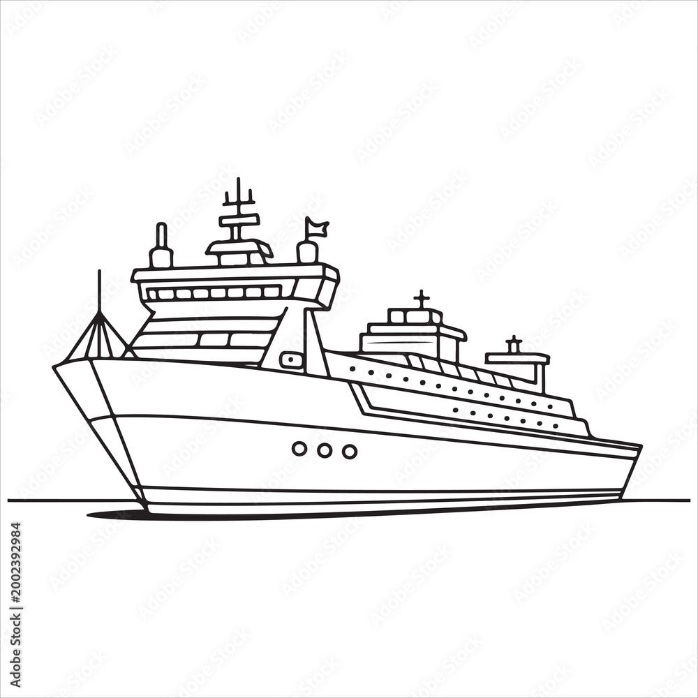 Fototapeta premium Elegant cruise ship sailing on calm waters with multiple decks and lifeboats