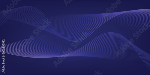 Abstract background, dynamic wavy lines in dark blue background, suitable for presentations, banners, posters, brochures and advertising flyers.
