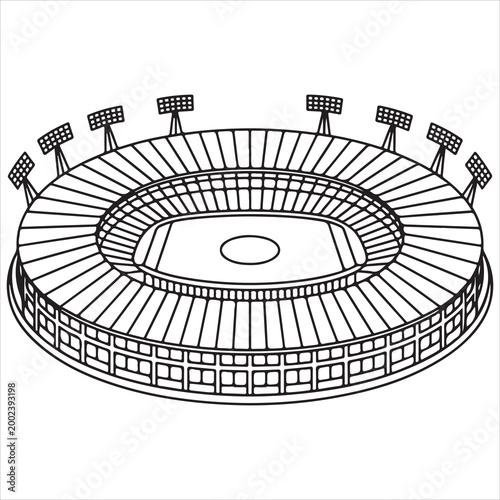 Elegant sketch of a modern stadium with seating and floodlights