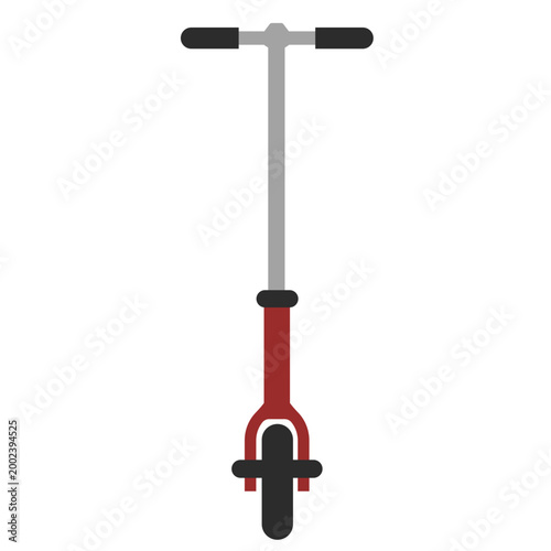 Red kick scooter, simple personal transportation device, urban commute vehicle, vector illustration icon design graphic.