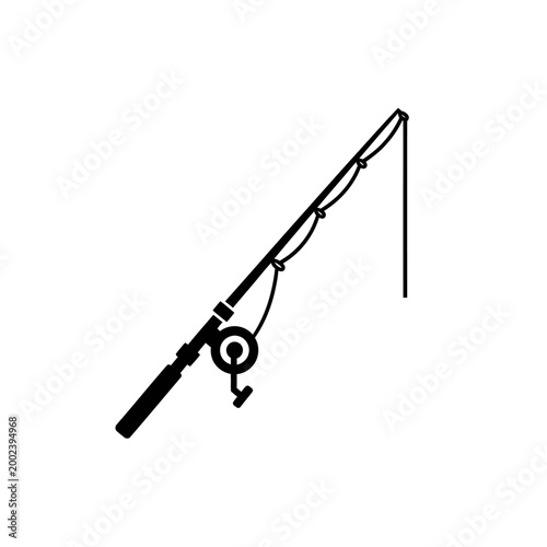 A simple fishing rod icon with reel and line for aquatic leisure and outdoor sport