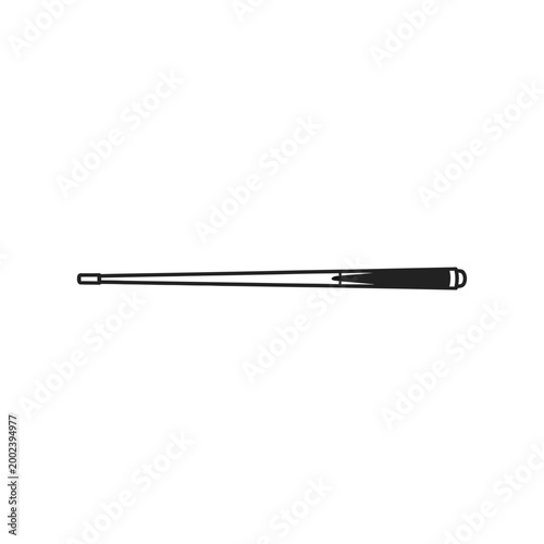 Clean vector outline icon of a classic pool cue stick, isolated on a white background, ideal for illustrating sports, games, and recreational activities