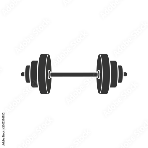Minimalist monochrome graphic icon of a classic weightlifting barbell, symbolizing strength, fitness, and gym exercise equipment for a healthy lifestyle and training routine