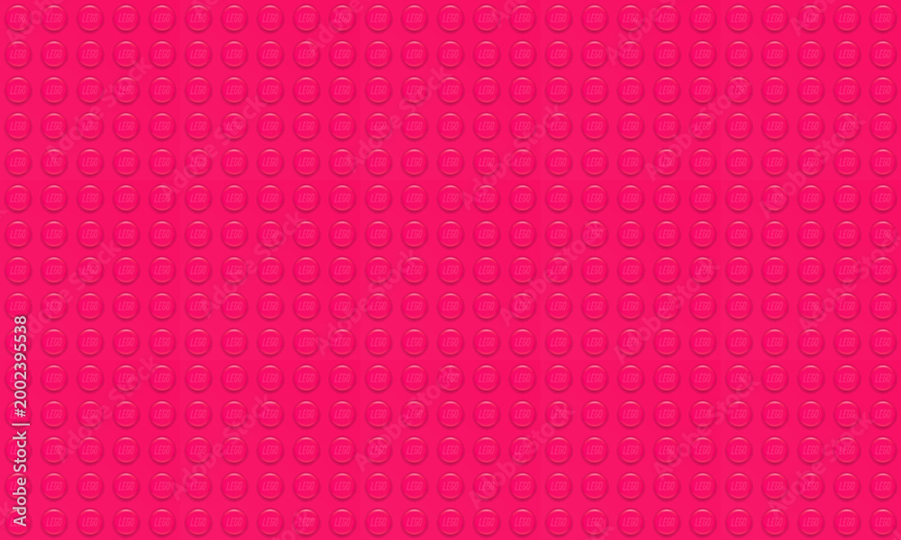 Fototapeta premium Realistic pink big Lego plastik constructor seamless background. Constructor pattern with Lego sign. Vector illustration