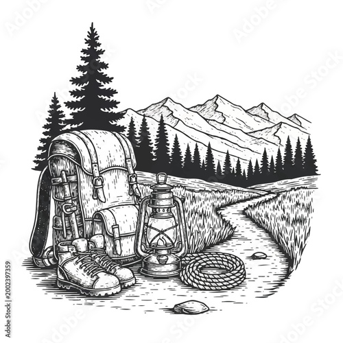 Hiking backpack and trekking gear 1.
