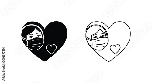 Woman wearing medical mask in heart health