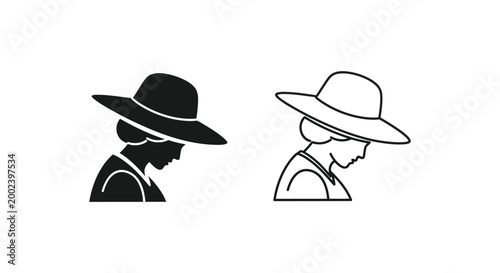 Woman wearing wide brim hat profile silhouette