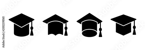 Education icon symbol for apps and websites. Graduation cap sign and symbol. Graduate. Students cap