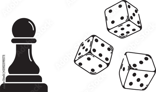 Chess Pawn and Dice Vector Illustration