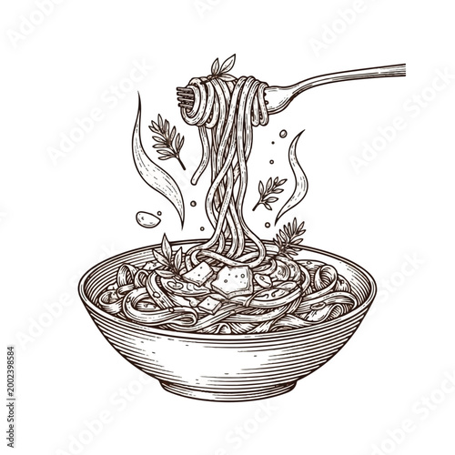 Noodles being lifted from bowl.