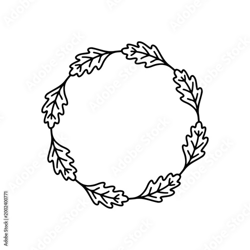 Black vector wreath made of six oak leaves arranged in a circular shape. Suitable for logos, awards, emblems, badges, decorative frames, certificates, and classic design elements.
