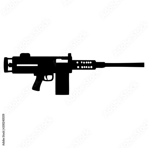 Quadro su tela Detailed black silhouette vector illustration of a modern military assault rifle