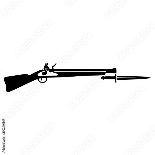 Foto Detailed black vector graphic illustration of an antique musket rifle featuring