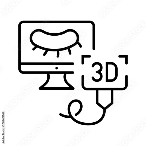 3d ultrasound icon. Healthcare and diagnostic imaging line symbol. Black and white.