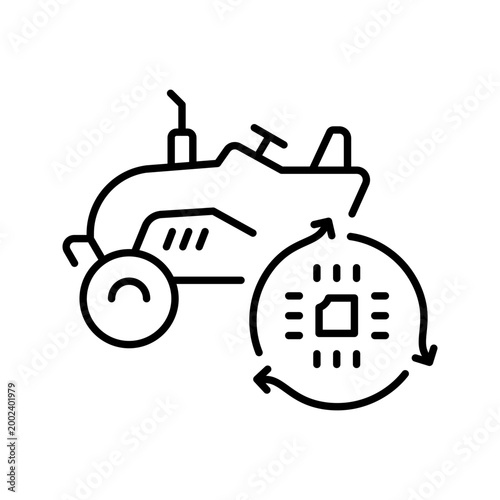 Autonomous tractor icon. Industry and precision agriculture line symbol. Black and white.