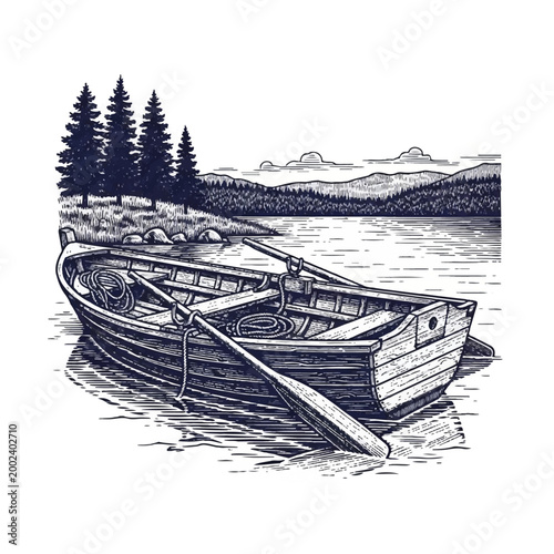 Wooden Boat on Calm Water Surface.