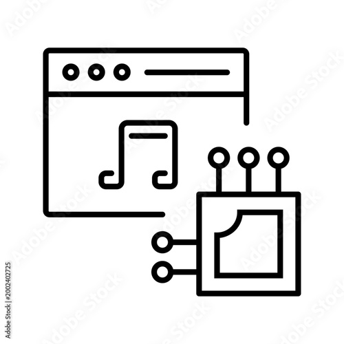 Music ai icon. Technology and music ai line symbol. Black and white.