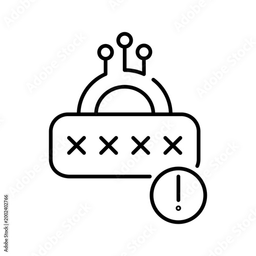 Password alert icon. Technology and authentication line symbol. Black and white.