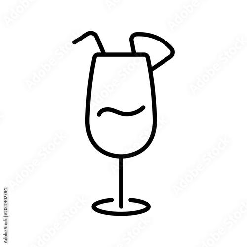 Pina colada icon. Food and cocktails line symbol. Black and white.