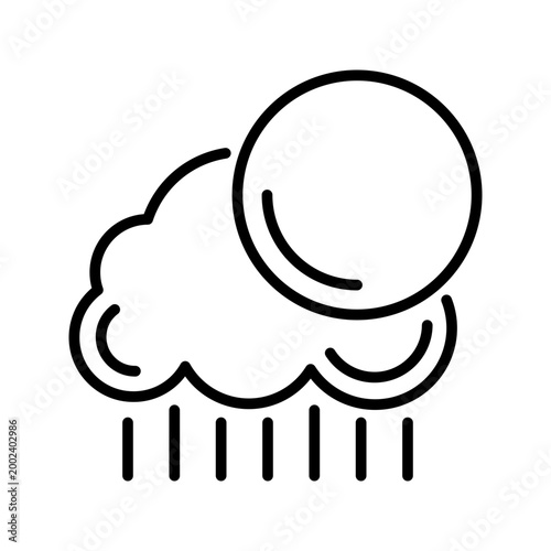 Sun shower icon. Nature and weather condition line symbol. Black and white.