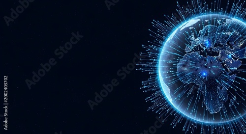 Futuristic Global Digital Network Connecting Earth with Data Flow and Technology