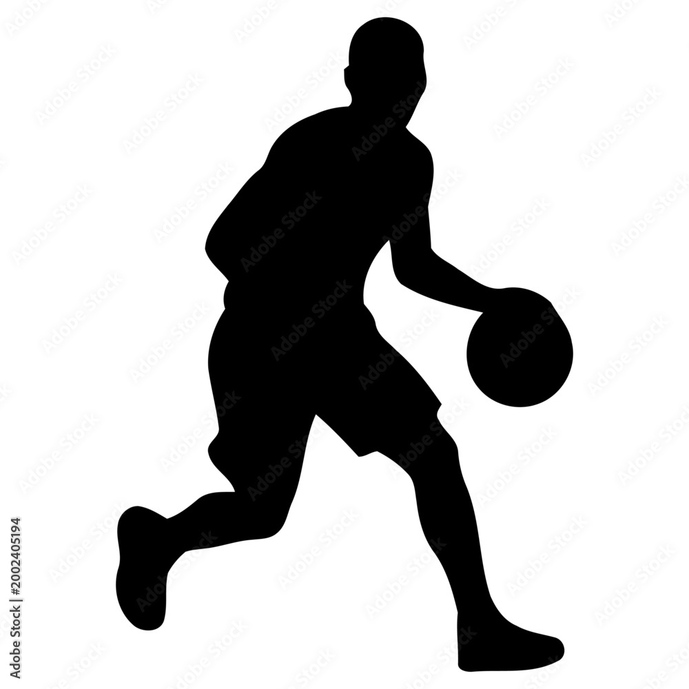 Obraz premium Minimalist vector graphic illustration of a basketball player dribbling the ball with high intensity to showcase dynamic movement and athletic prowess in sports design