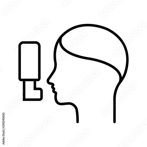 Asthma inhaler icon. Healthcare and respiratory line symbol. Black and white.
