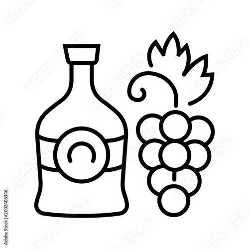 Cognac bottle icon. Food and brandy line symbol. Black and white.