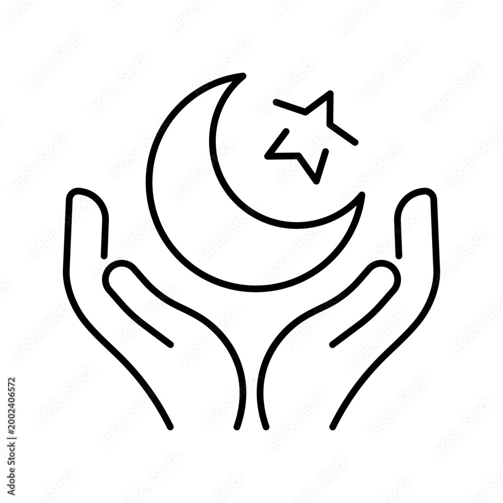 Obraz premium Islam symbol icon. Religion and religious symbol line symbol. Black and white.