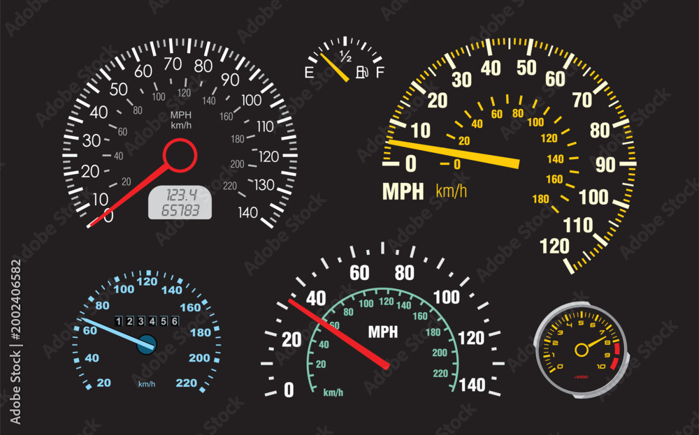 Fototapeta premium Car Tachometers Set Vector Design