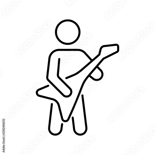 Guitar player icon. Entertainment and musician line symbol. Black and white.