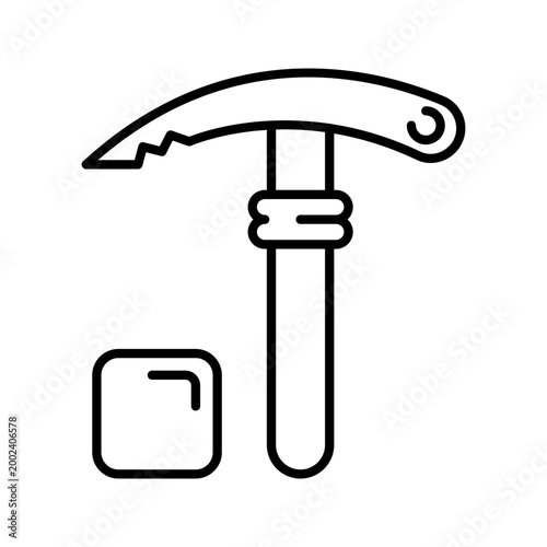 Ice axe icon. Sports and mountaineering line symbol. Black and white.