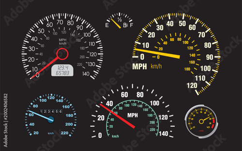 Car Tachometers Set Vector Design