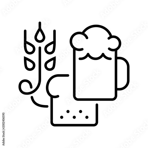 Kvass drink icon. Food and fermented beverage line symbol. Black and white.