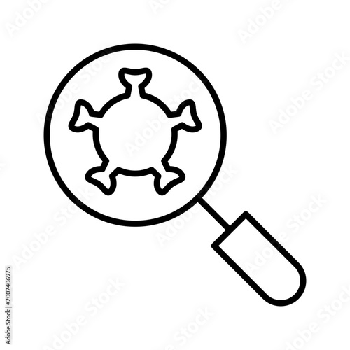 Virus detection icon. Healthcare and diagnostics line symbol. Black and white.