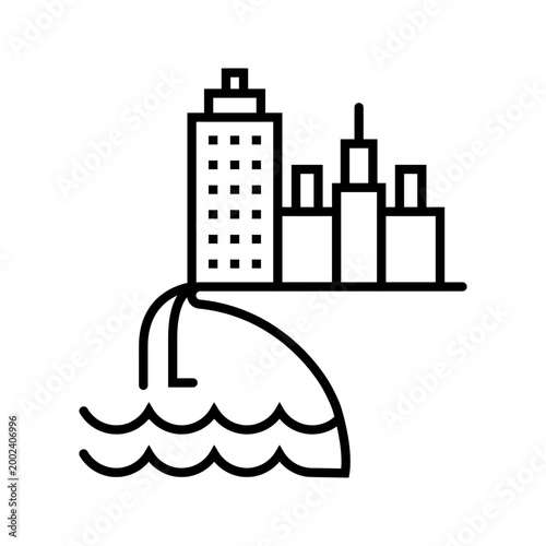 Wastewater discharge icon. Environment and sewage line symbol. Black and white.