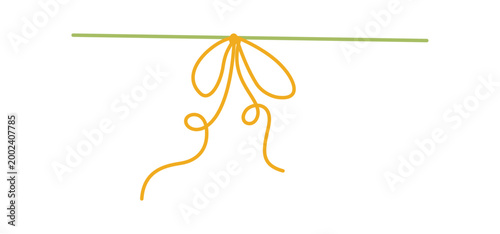 Whimsical hand drawn wedding bow motif. Cute romantic ribbon knot as simple doodle lace accent. Wavy line decor suits vintage invite or happy valentine card, elegant border for romantic celebration