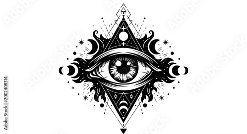 Tableau sur toile Mystic Eye Symbol with Celestial Elements, Occult Geometry, Esoteric Design